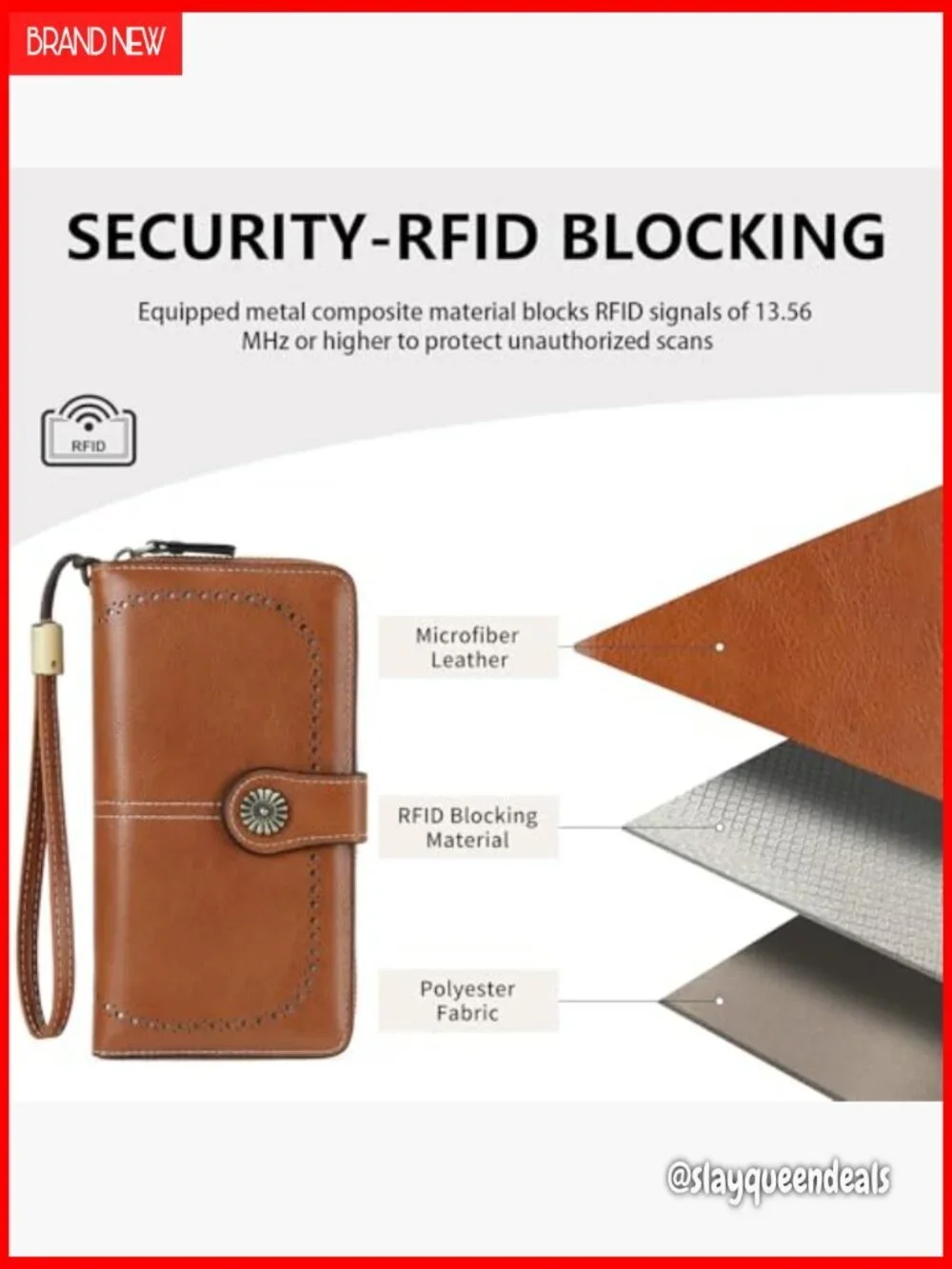 Leather RFID Blocking Bifold Wallet with Wristlet 12 Card Slots
